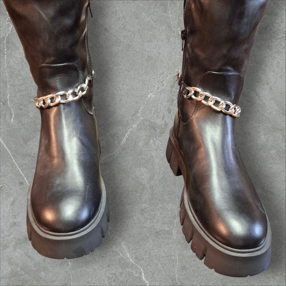 GBG Los Angeles Coen Thigh High With Chain Black Platform Boots Women Size 10 - Picture 10 of 16